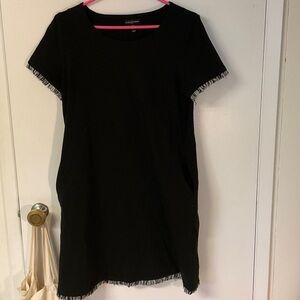 Tribal Femme Black Short Dress | Fringe Hem & Sleeve Detail | Small/P